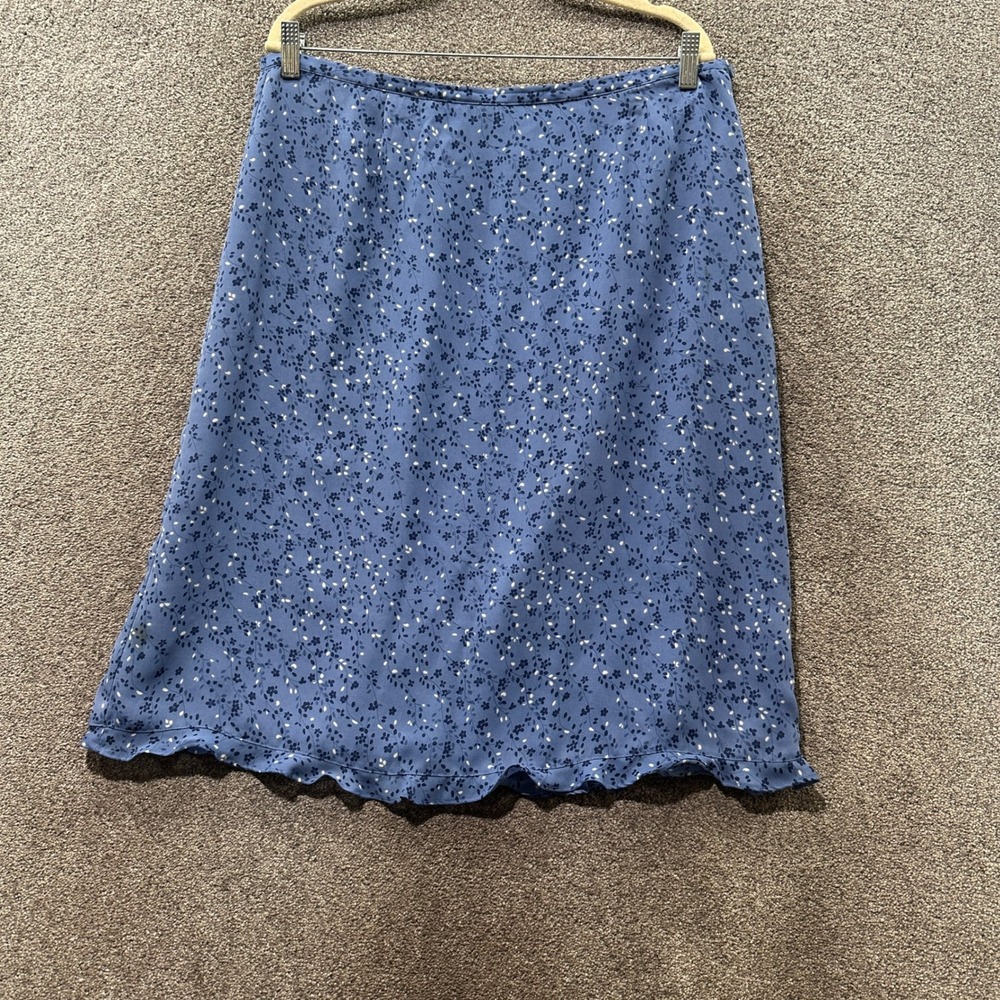 Kathy Ireland Blue Floral Midi‎ Skirt XL Ruffle Pull On A Line Chiffon Cottage